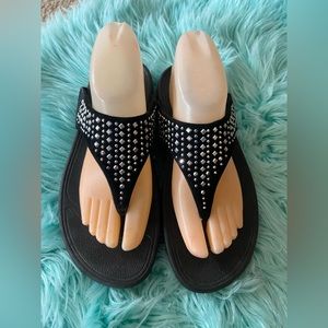 FITFLOP BLACK LULU SANDALS W RHINESTONES SIZE 8 EUC